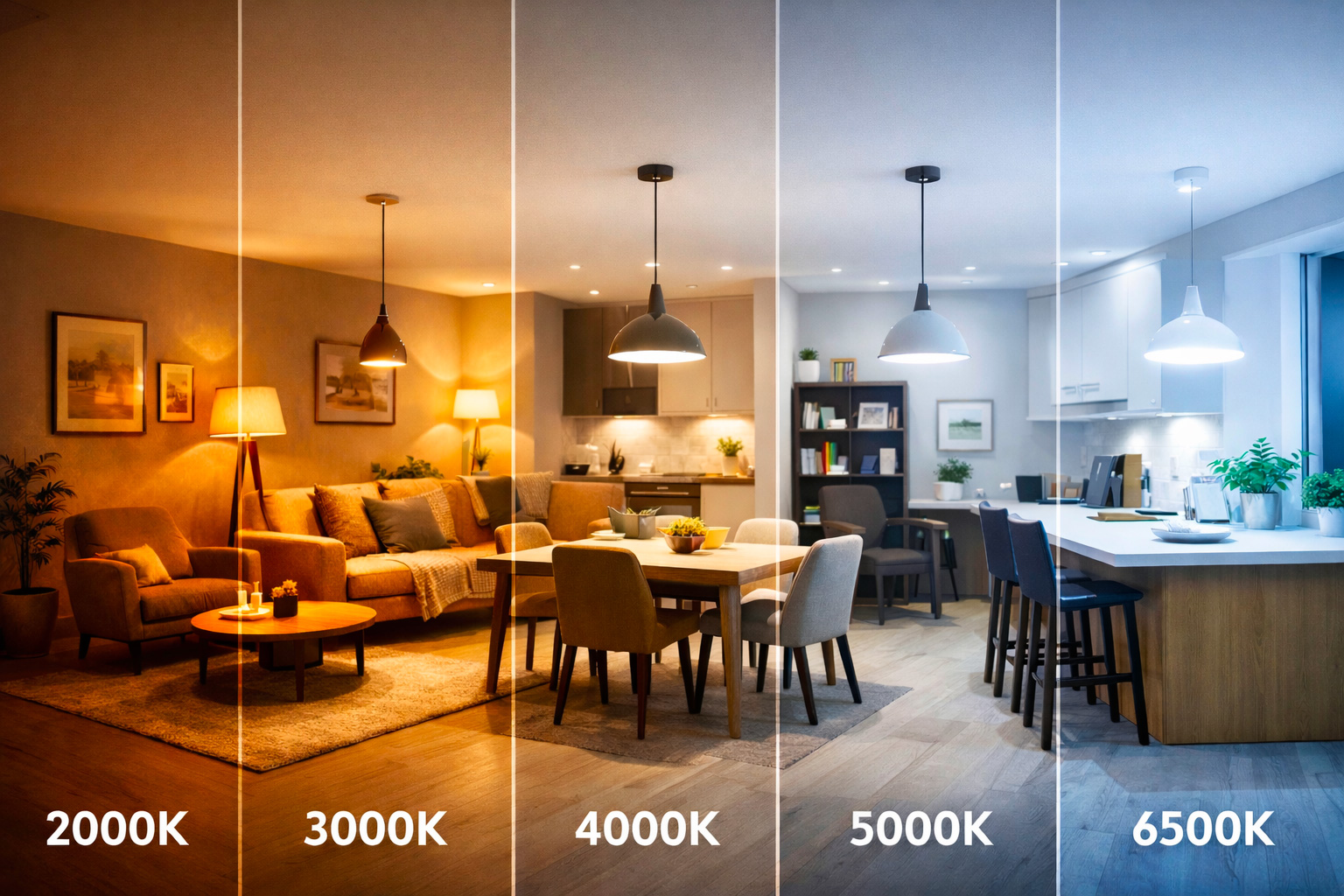 Échelle Kelvin : 2700K 3000K 4000K 6000K